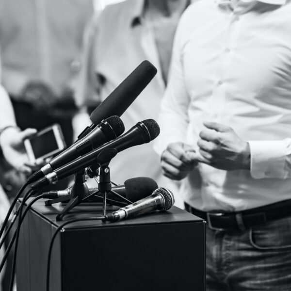 Businessman during press conference